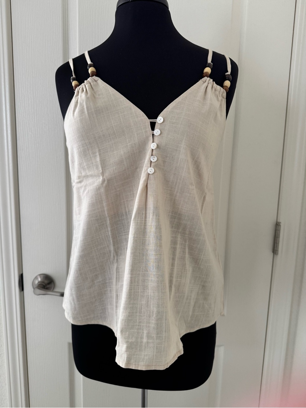Cupshe Cream Double-Strap Camisole with Wooden Bead Accents